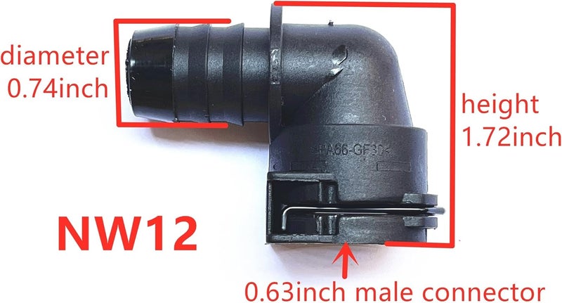 FEEDUN NW12 Coolant Hose Connector Adapter,Radiator Pipe Line Fitting for Chevrolet Mercedes-Benz BMW Audi Volkswagen Volvo Buick,Engine Heater Hose Assembly Junction Flange Repair Kit Barbed,90 Deg,0.74in - Image 2